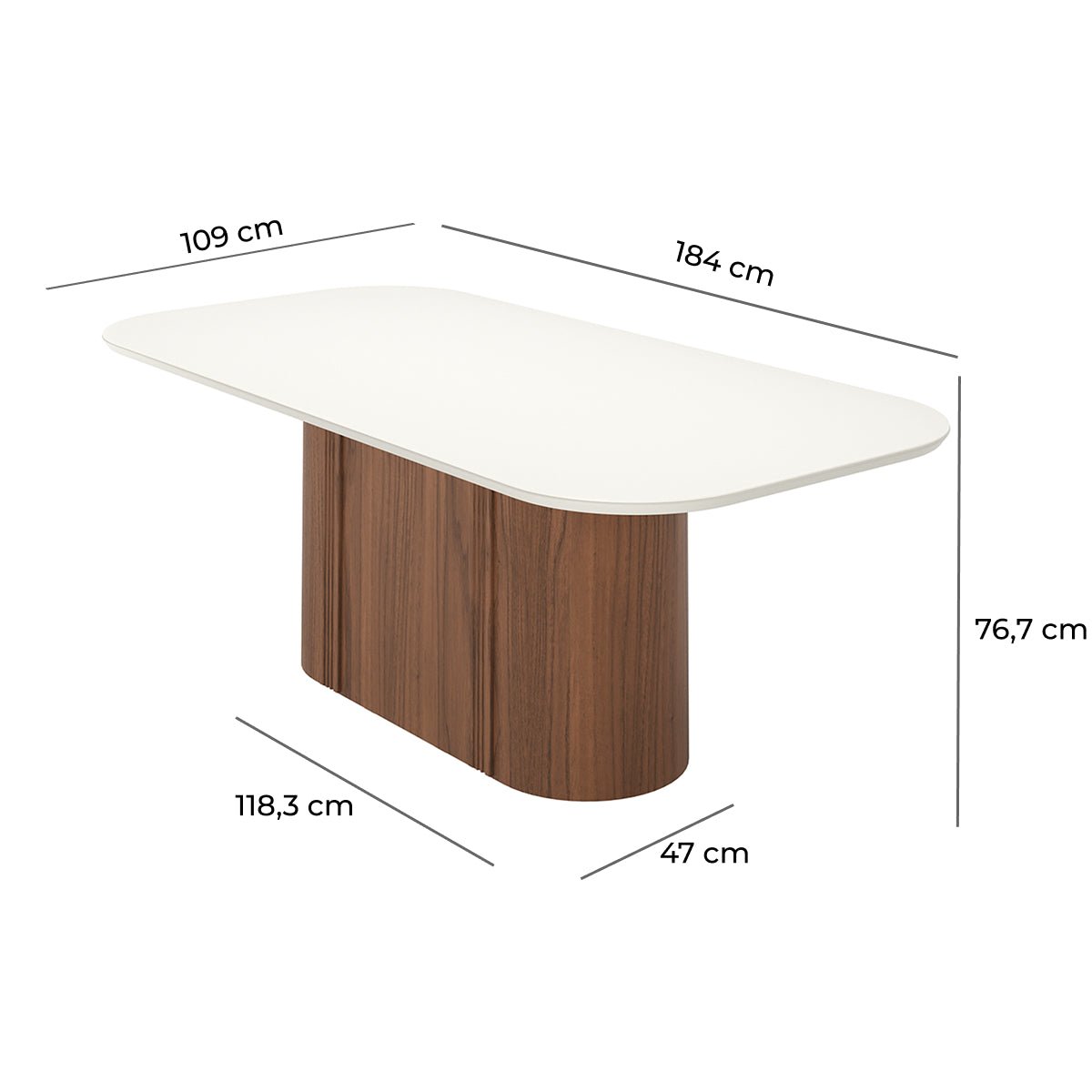 Mesa de Jantar Retangular com Vidro para 8 Lugares Kalina 220cm Off-White Fosco com Canella