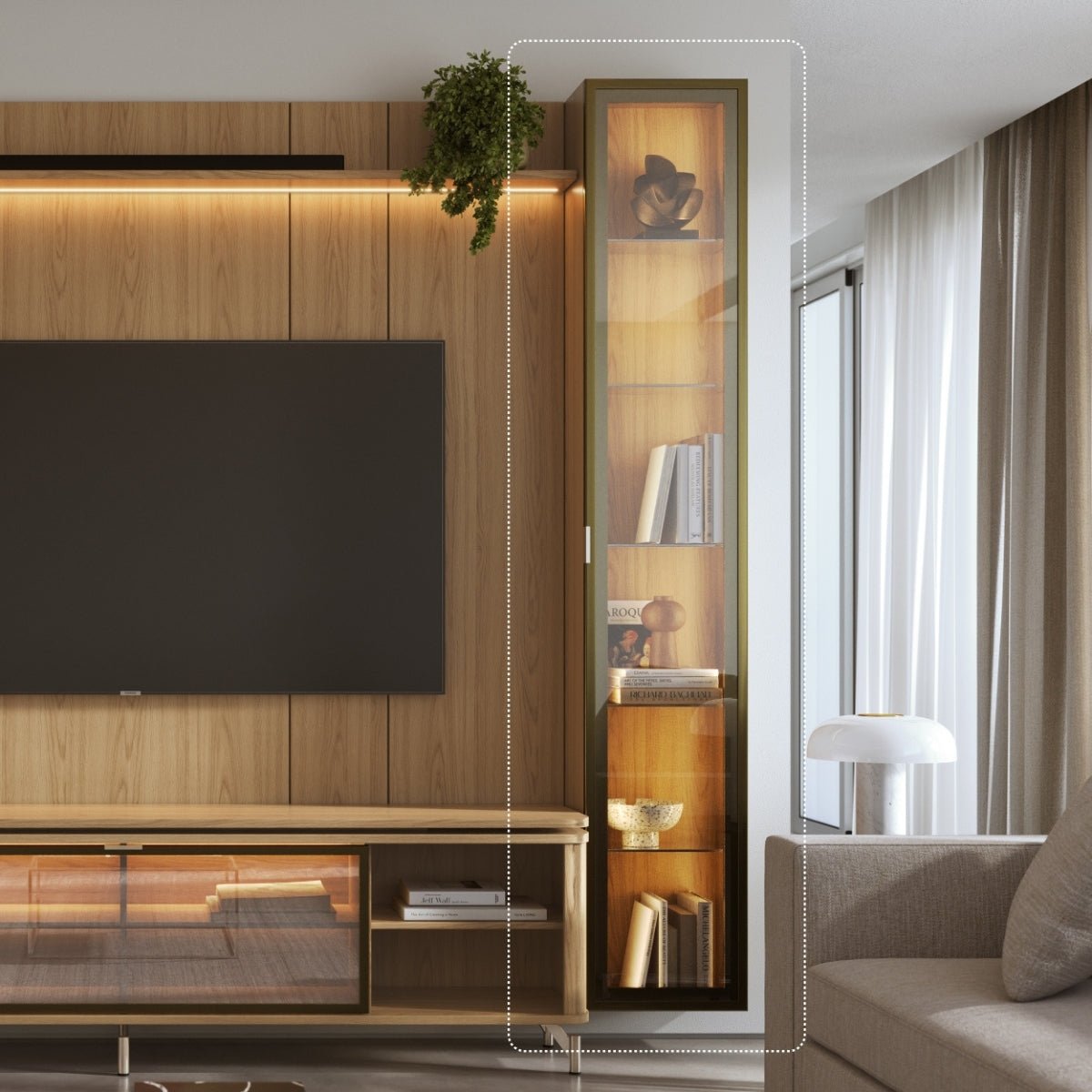 Estante para TV até 75 Polegadas com Prateleiras e Cristaleira Vidro Reflecta 100% MDF com Led Lincoln Float 254cm