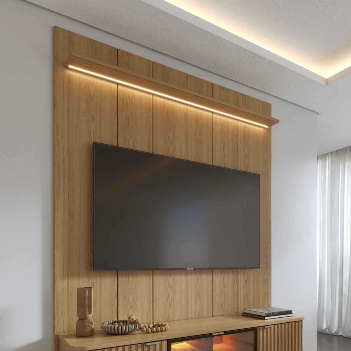 Painel para TV até 75 Polegadas com Prateleira e LED 100% MDF Neon Float 178cm