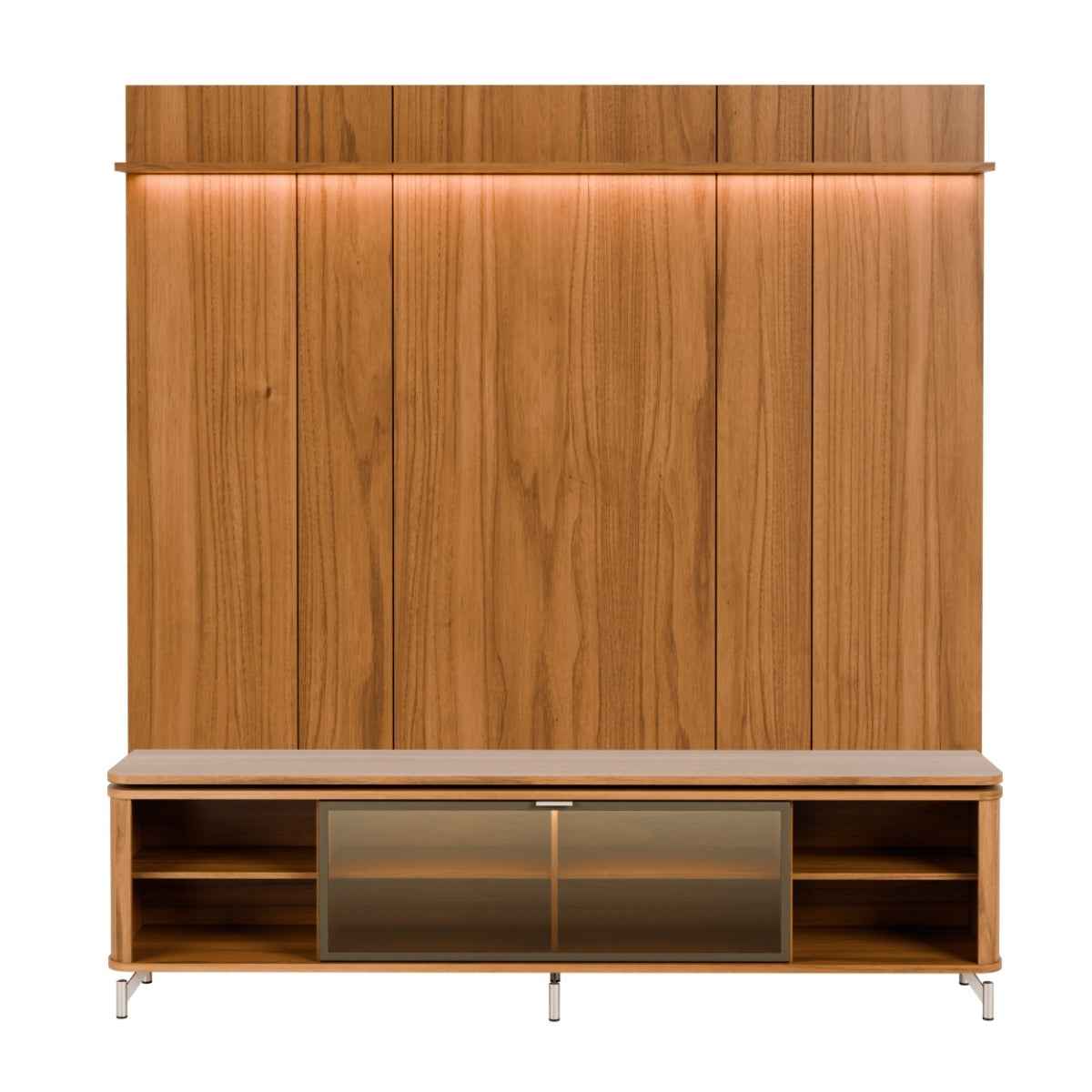 Rack com Painel para TV até 85 Polegadas Vidro Reflecta 100% MDF com Led Lincoln Float 215cm