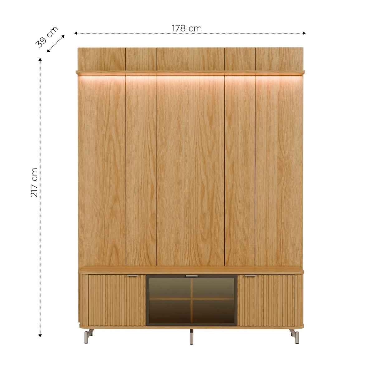 Rack com Painel para TV até 75 Polegadas Vidro Reflecta 100% MDF com Led Neon Float 178cm