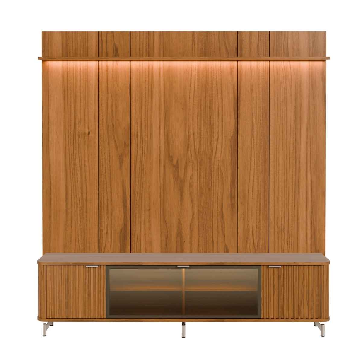Rack com Painel para TV até 85 Polegadas Vidro Reflecta 100% MDF com Led Neon Float 215cm