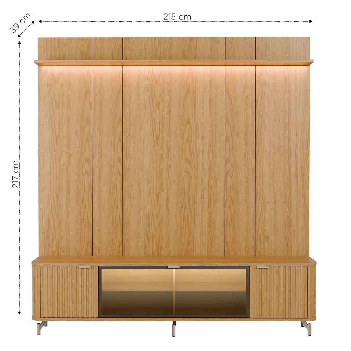 Rack com Painel para TV até 85 Polegadas Vidro Reflecta 100% MDF com Led Neon Float 215cm