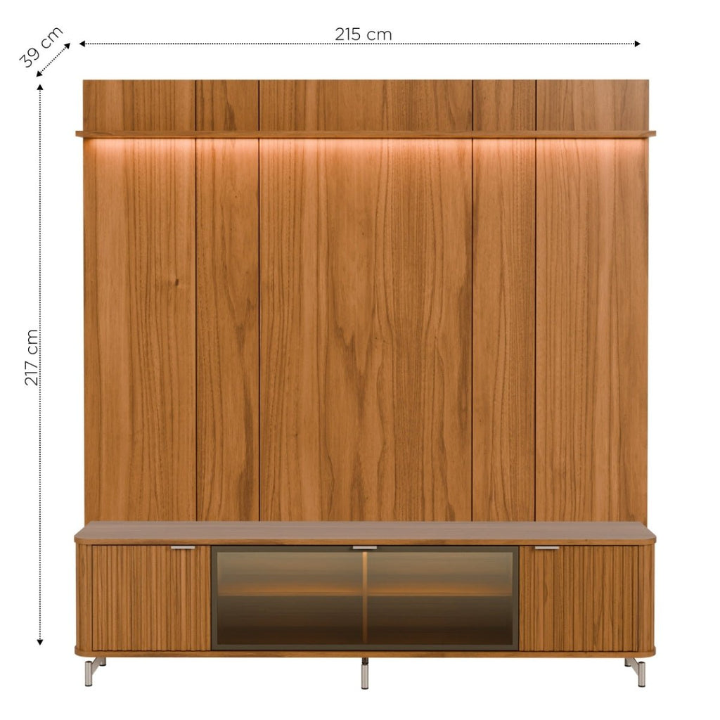 Rack com Painel para TV até 85 Polegadas Vidro Reflecta 100% MDF com Led Neon Float 215cm