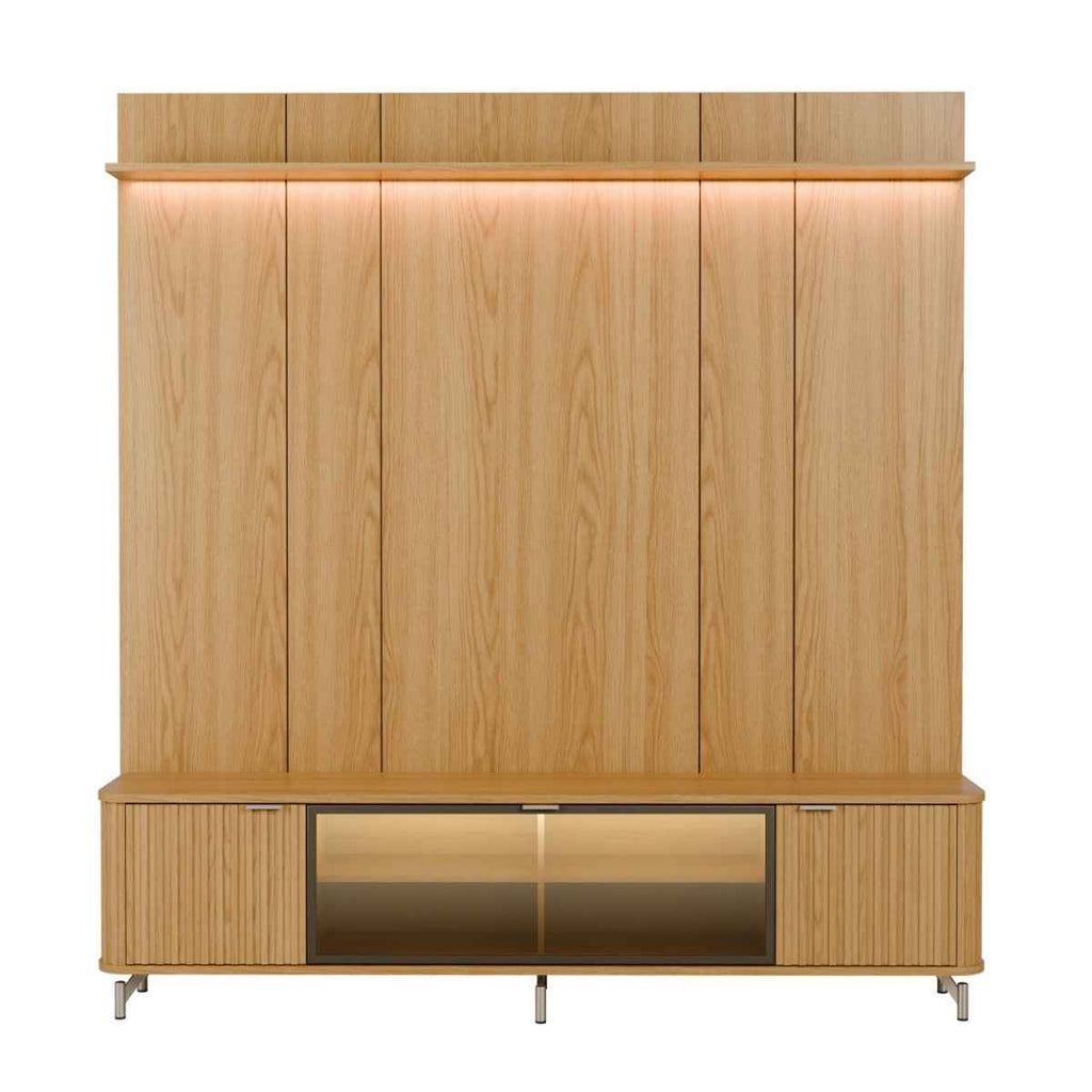 Rack com Painel para TV até 85 Polegadas Vidro Reflecta 100% MDF com Led Neon Float 215cm