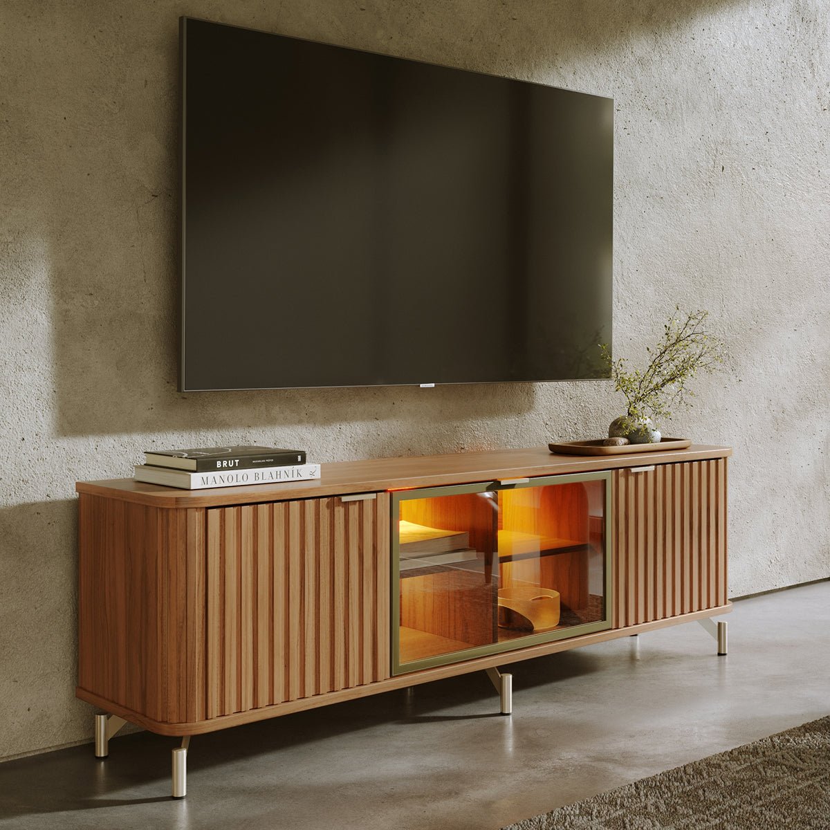 Rack para TVs até 75 Polegadas 100% MDF 3 Portas Vidro Reflecta Neon Float 169cm